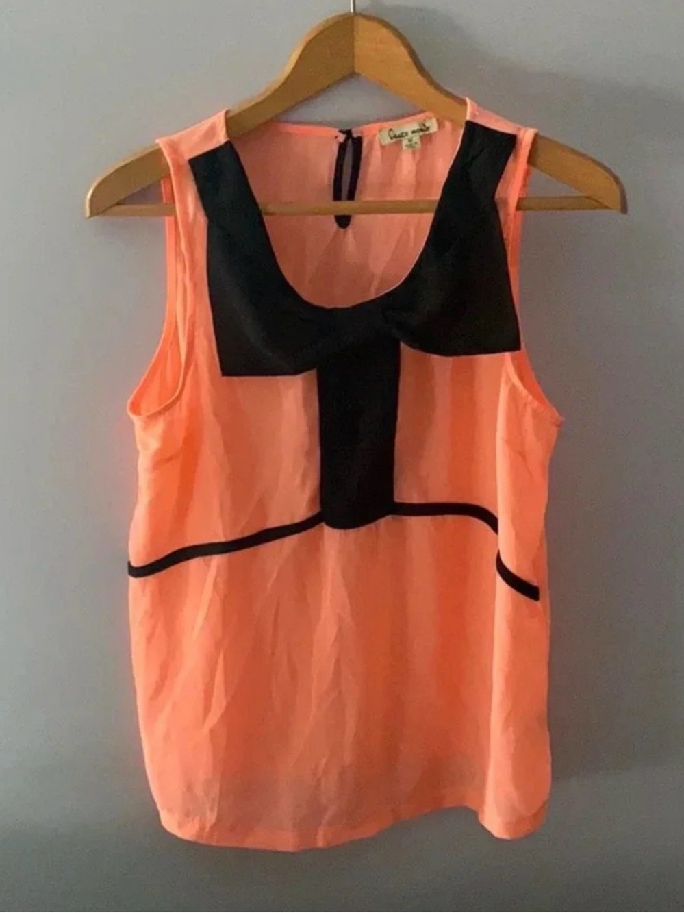 Haute Monde Sheer Orange with Black Bow Tank Top Size Medium